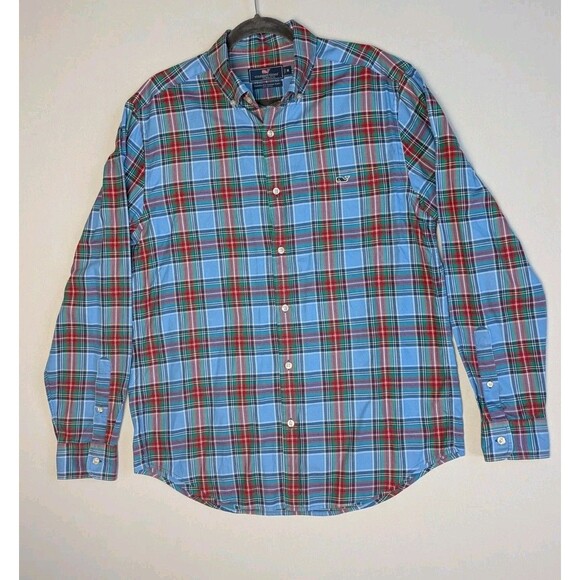 Vineyard Vines Shirt Mens M Blue Plaid Classic Fit Tucker Long Sleeve Button Up - Picture 1 of 10